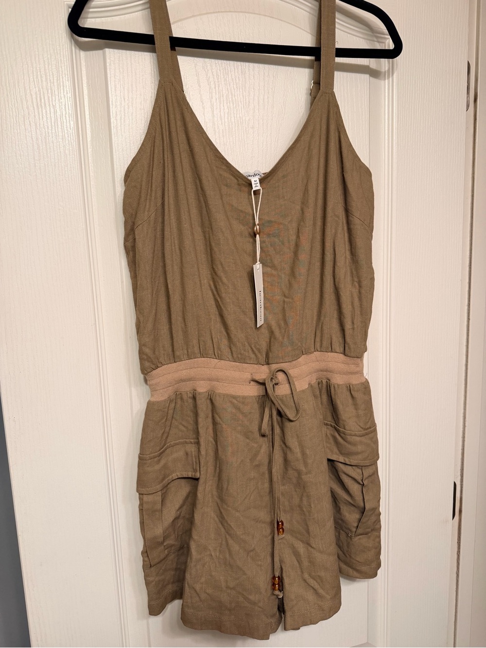 Heartloom Taupe Mini romper with Tie Waist